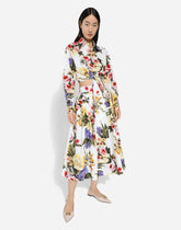 Cotton pussy-bow shirt with garden print - | Dolce & Gabbana