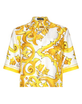 Cropped silk twill shirt with majolica print - | Dolce & Gabbana