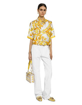 Cropped silk twill shirt with majolica print - | Dolce & Gabbana