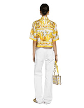 Cropped silk twill shirt with majolica print - | Dolce & Gabbana