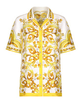 Short-sleeved silk twill shirt with majolica print - | Dolce & Gabbana