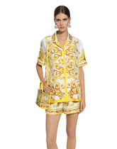 Short-sleeved silk twill shirt with majolica print - | Dolce & Gabbana