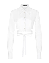 Cropped cotton shirt with criss-crossing laces - | Dolce & Gabbana