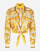 Cropped cotton poplin shirt with majolica print - | Dolce & Gabbana