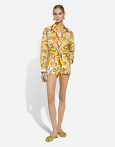 Cropped cotton poplin shirt with majolica print - | Dolce & Gabbana
