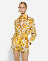 Cropped cotton poplin shirt with majolica print - | Dolce & Gabbana