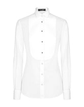 Cotton poplin shirt with piqué shirt front - | Dolce & Gabbana