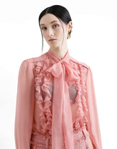 Chiffon pussy-bow shirt with ruches - | Dolce & Gabbana