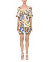 Dolce & Gabbana Short Dress In Elasticated Cotton And Silk With Majolicas Print - | Dolce & Gabbana