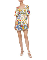 Dolce & Gabbana Short Dress In Elasticated Cotton And Silk With Majolicas Print - | Dolce & Gabbana
