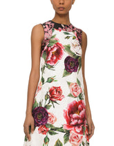 Dolce & Gabbana Sleeveless Dress In Brocade Fabric With Peonies Print - | Dolce & Gabbana
