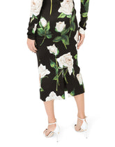 Satin calf-length dress with white rose print - | Dolce & Gabbana