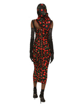 Cherry-print jersey calf-length dress with draping - | Dolce & Gabbana