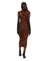 Cherry-print jersey calf-length dress with draping - | Dolce & Gabbana