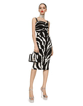 Zebra-print cady calf-length dress with draping - | Dolce & Gabbana