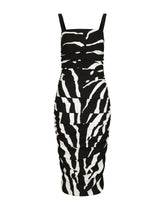 Zebra-print cady calf-length dress with draping - | Dolce & Gabbana