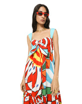 Carretto-print poplin calf-length dress - | Dolce & Gabbana