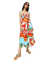 Carretto-print poplin calf-length dress - | Dolce & Gabbana