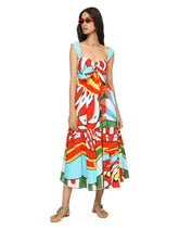 Carretto-print poplin calf-length dress - | Dolce & Gabbana