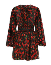 Short cherry-print chiffon dress - | Dolce & Gabbana