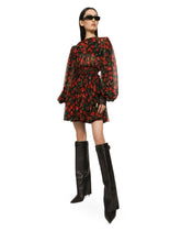 Short cherry-print chiffon dress - | Dolce & Gabbana