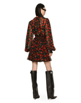 Short cherry-print chiffon dress - | Dolce & Gabbana