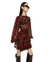 Short cherry-print chiffon dress - | Dolce & Gabbana