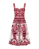 Midi corset dress in cotton poplin with majolica print - | Dolce & Gabbana