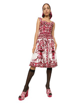 Midi corset dress in cotton poplin with majolica print - | Dolce & Gabbana