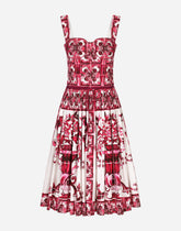 Midi corset dress in cotton poplin with majolica print - | Dolce & Gabbana