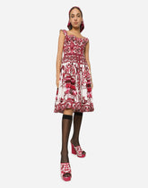 Midi corset dress in cotton poplin with majolica print - | Dolce & Gabbana