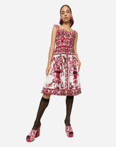 Midi corset dress in cotton poplin with majolica print - | Dolce & Gabbana