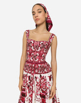 Midi corset dress in cotton poplin with majolica print - | Dolce & Gabbana