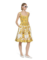 Midi corset dress in cotton poplin with majolica print - | Dolce & Gabbana