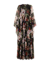 Long chiffon dress with rose garden print - | Dolce & Gabbana
