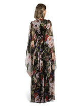 Long chiffon dress with rose garden print - | Dolce & Gabbana