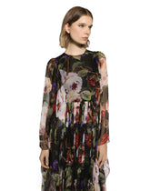 Long chiffon dress with rose garden print - | Dolce & Gabbana