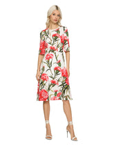 Carnation-print charmeuse midi dress - | Dolce & Gabbana