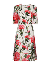 Carnation-print charmeuse midi dress - | Dolce & Gabbana