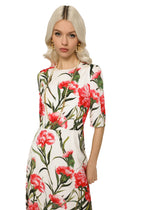 Carnation-print charmeuse midi dress - | Dolce & Gabbana