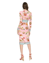 Charmeuse calf-length dress with bread print - | Dolce & Gabbana