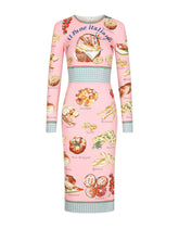 Charmeuse calf-length dress with bread print - | Dolce & Gabbana