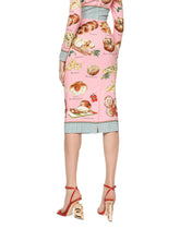 Charmeuse calf-length dress with bread print - | Dolce & Gabbana