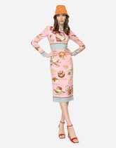 Charmeuse calf-length dress with bread print - | Dolce & Gabbana