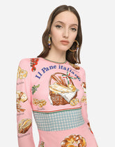 Charmeuse calf-length dress with bread print - | Dolce & Gabbana