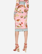 Charmeuse calf-length dress with bread print - | Dolce & Gabbana
