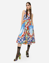 Carretto-print poplin calf-length dress - | Dolce & Gabbana