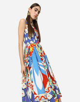 Carretto-print poplin calf-length dress - | Dolce & Gabbana