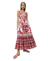 Calf-length corset dress in majolica-print cotton poplin - | Dolce & Gabbana