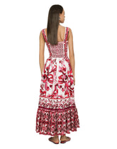 Calf-length corset dress in majolica-print cotton poplin - | Dolce & Gabbana